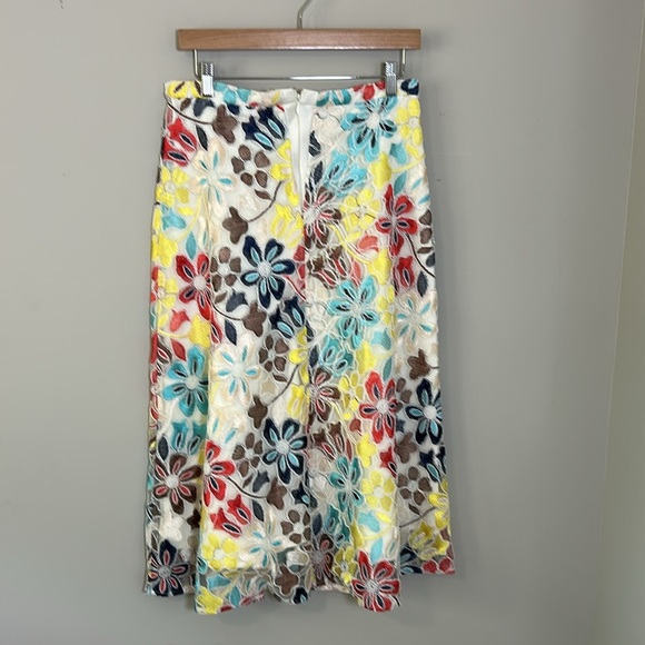 Anthropologie Eva Franco Embroidered Floral Midi Skirt Mesh Satin Lined Sz 6 - Picture 7 of 14